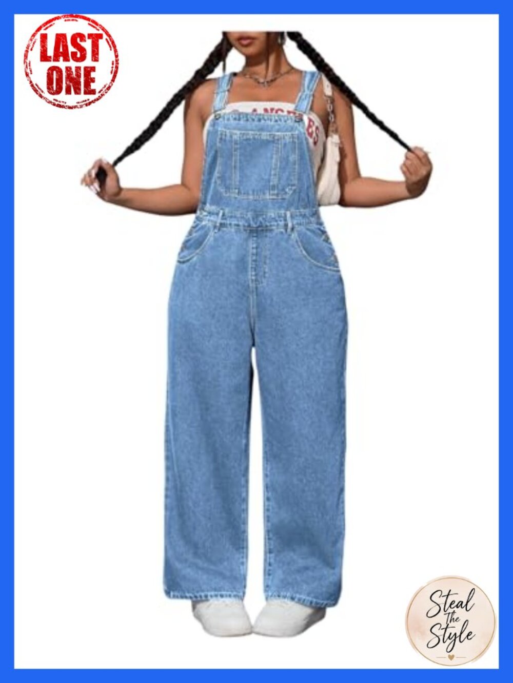 Plus Size Denim Overall Jumpsuit Sleeveless Straight Leg Pockets Casual